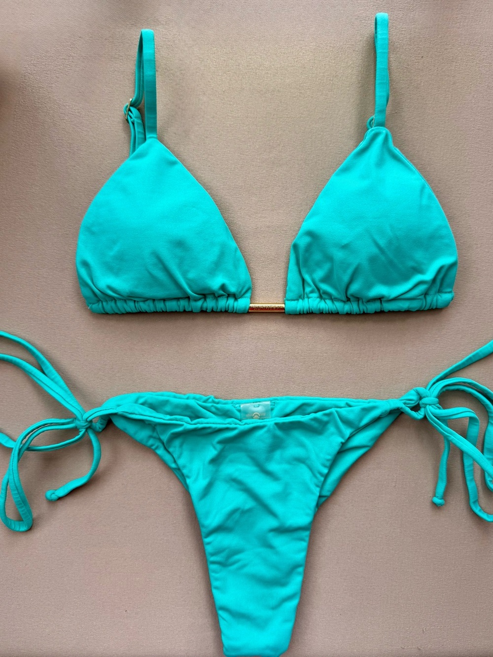 Turquoise Tie-Side Triangle Bikini Set